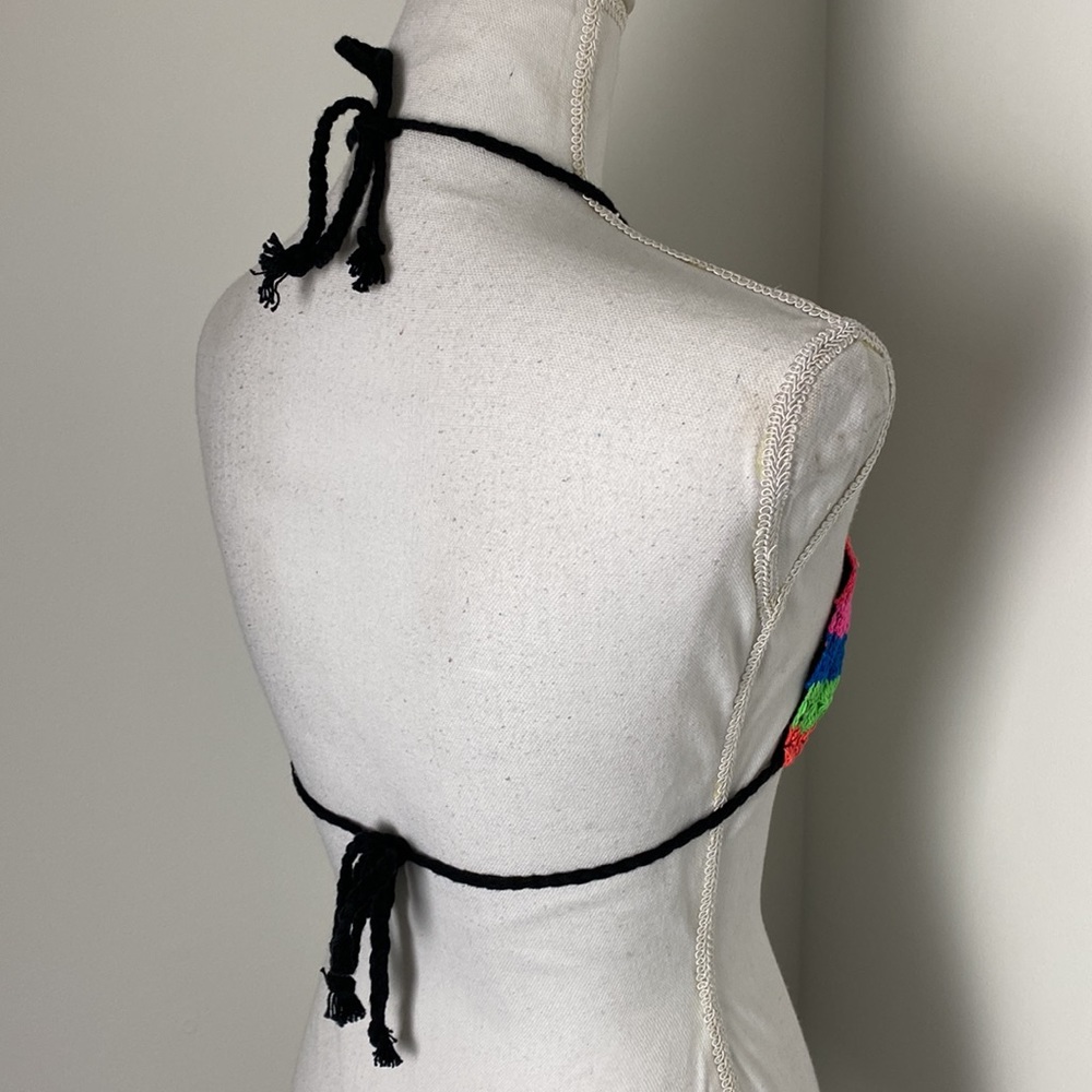 Dolls Kill Club Exx Crochet knit rainbow bikini top wth black lining M - Picture 4 of 11